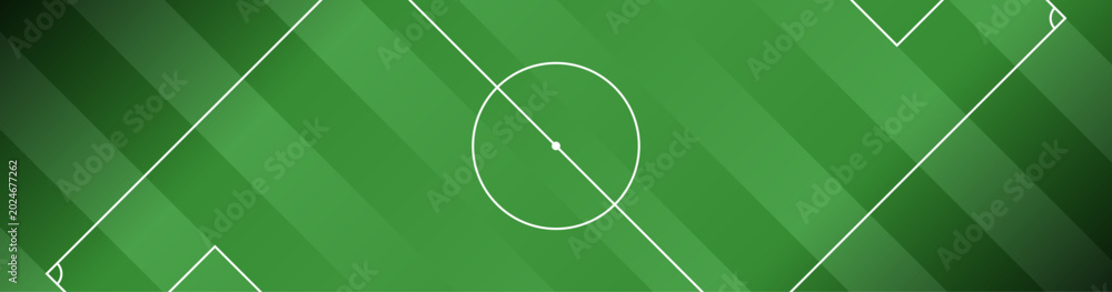 Obraz premium Football Pitch or Soccer Field Background. Football Field Wallpaper with Striped Grass Pattern, Soccer Pitch Markings and Copy Space. Football Pitch Background for Web Banner. 