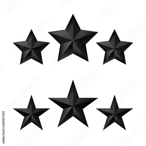 Black 3d metal stars gleam with polished shine. Each star shines with crisp, bold edges. They form neat rows, simple and elegant. Perfect for rating systems or customer feedback. Use them for reviews,