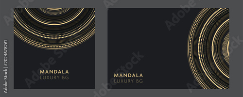 Fotografie High-end black and gold mandala background collection featuring shimmering circular patterns