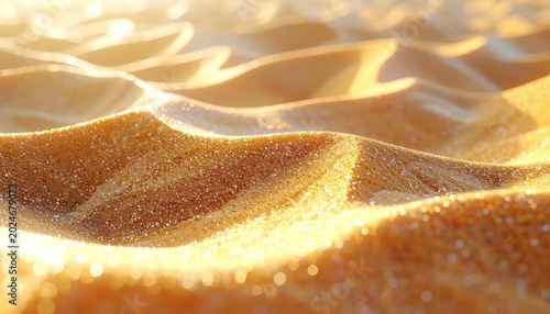 Golden Sand Dunes Rippled by Wind Under Warm Sunlight.