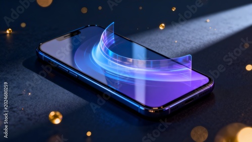 Smartphone with glowing screen and bokeh lights