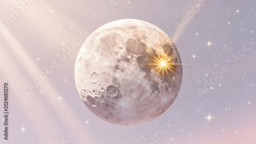 Moon with starburst in night sky