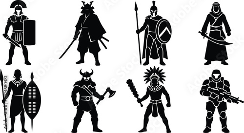 Tableau sur toile Elite international gladiators silhouette pack featuring ancient warriors samura