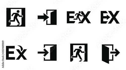 Fotografia Illustration of people exiting through various door signs and symbols