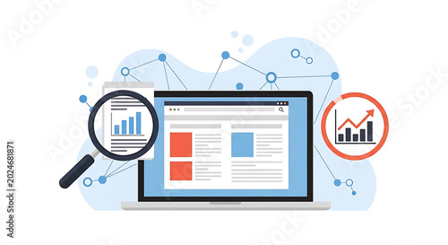 Business data analysis on laptop with graphs and charts
