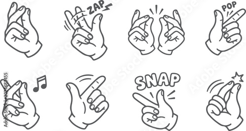 Bild auf Leinwand Hand gesture collection set finger snap pop zap music sound effect isolated on transparent background line art