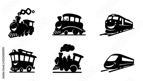 Foto Charming Train Icons Set, Vintage Steam Engine and Modern High-Speed Rail Vector