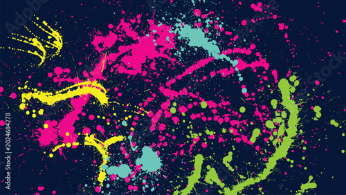 Cuadro en lienzo A dark background with iridescent, multicolored paint splattered all over the area