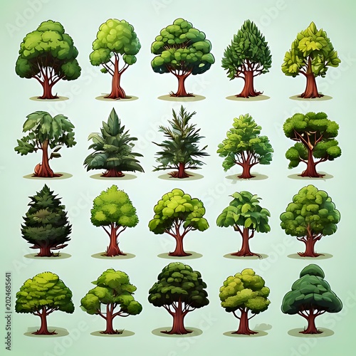 Diverse collection of stylized trees