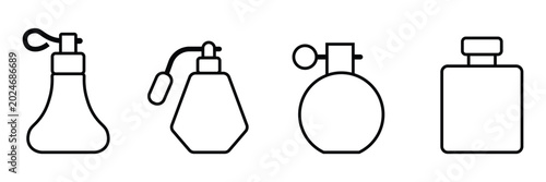Foto Collection of elegant perfume bottle line art icons illustrating various fragran