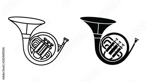 Schilderij op canvas French horn musical instrument illustration side by side comparison