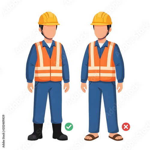 Protective Safety Boots vs Improper Footwear Workplace PPE Comparison Vector