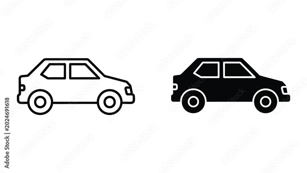 Fototapeta premium Simple black and white outline car icons set