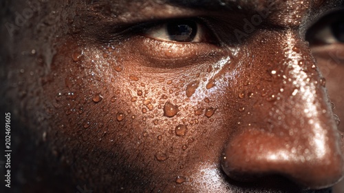 sweat drops athlete focus intensity close up natural skin texture realism sports moment