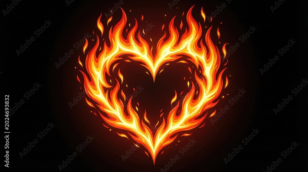Fototapeta premium Fiery heart blazing with intense flames on black background