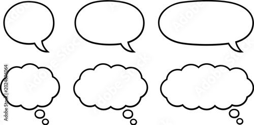 Cartoon comic style speech and thought bubbles, different length set. Design element for labels, stickers, banners. Vector clipart illustration