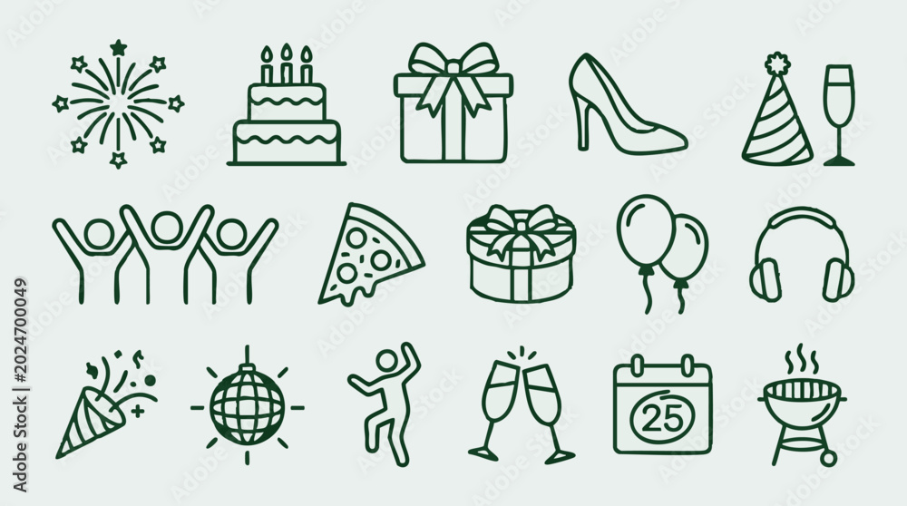 Fototapeta premium Party and Celebration Outline Icons Set for Events and Holidays