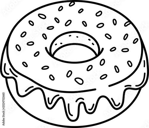 Minimal Line Art Donut Illustration, Black and White Bakery Icon, Simple Vector Sweet Pastry Outline