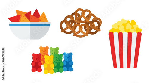 Canvastavla Colorful illustration of snacks arranged on a table indoors