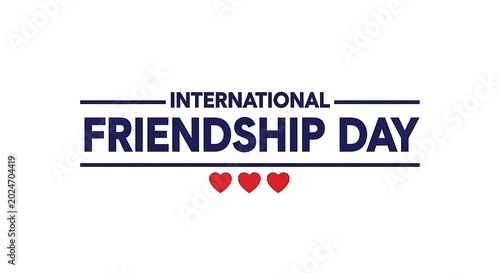 International friendship day graphic with hearts navy and white typography design