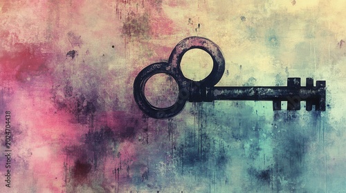 Vintage key with abstract watercolor background