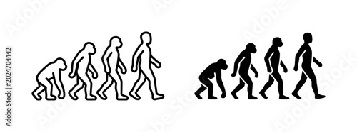 Schilderij op canvas Human Evolution Icons, Primate to Man Progression, Scientific Theory Vector Grap