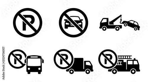 Photos No Parking Signs Collection, Tow Truck Icon, Vehicle Restriction Symbols, Traffi