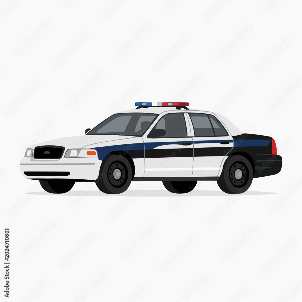 Fototapeta premium Police car with flashing lights on white background