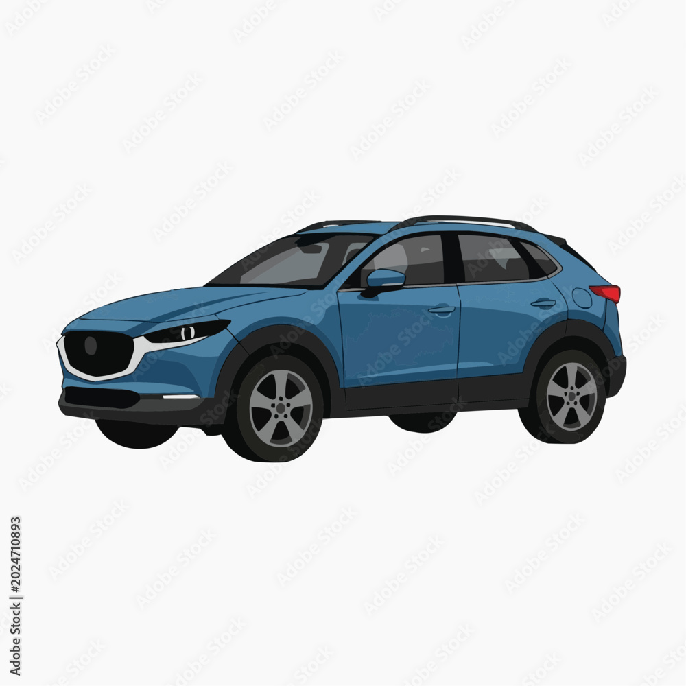 Fototapeta premium Blue Crossover SUV Car Illustration on White Background