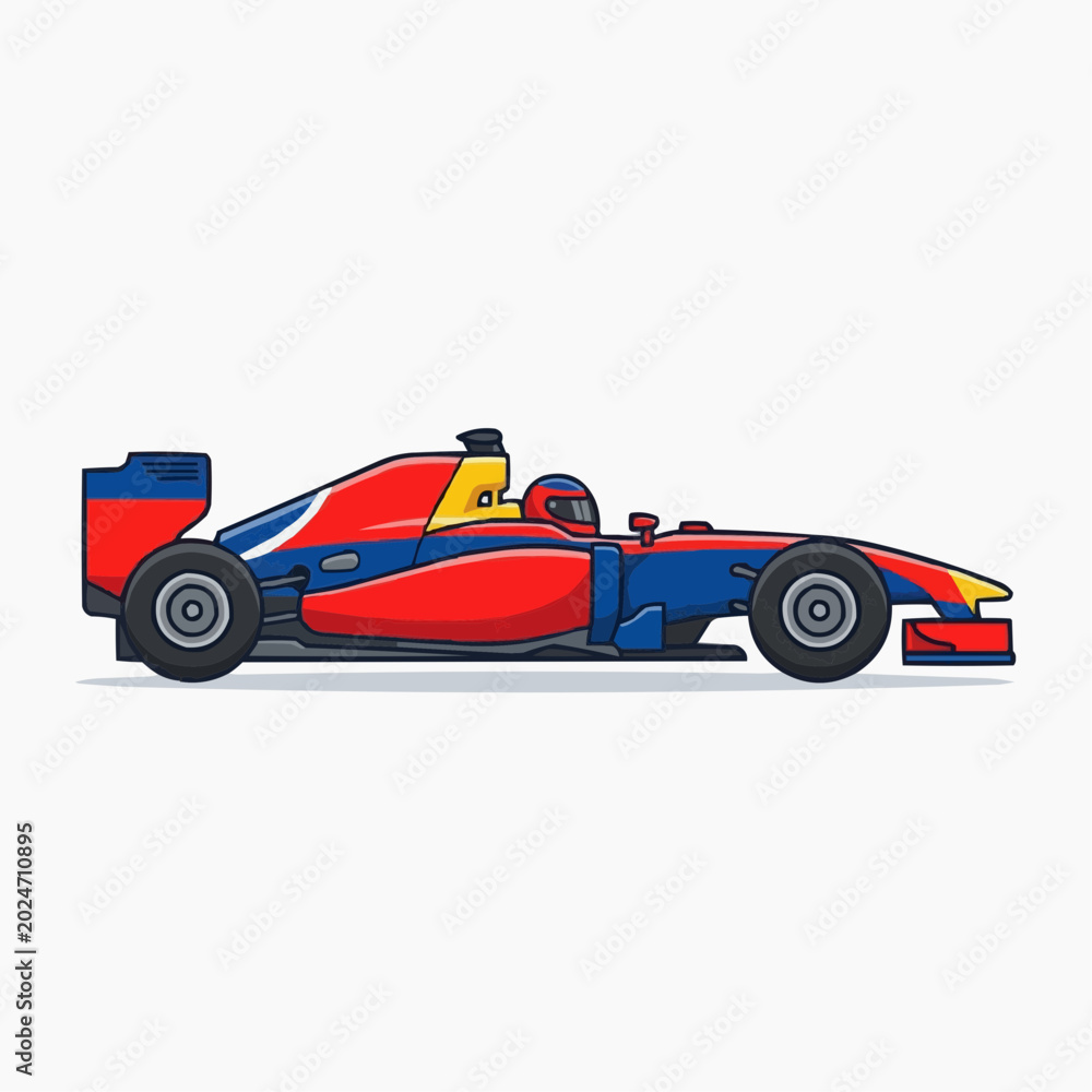 Fototapeta premium Colorful Formula 1 Racing Car with Driver and Helmet Side View Illustration