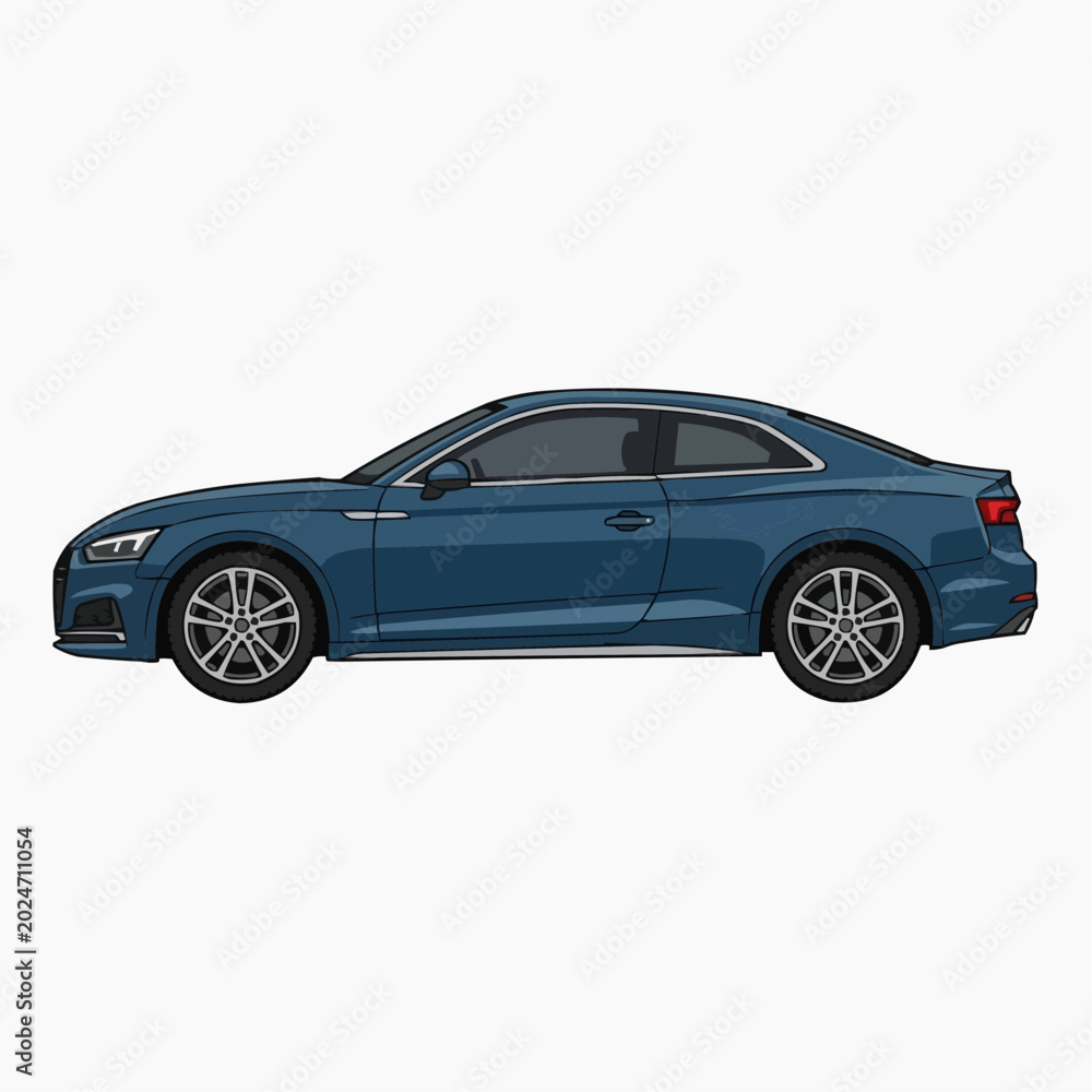 Fototapeta premium Blue Audi A5 Coupe Side View Illustration