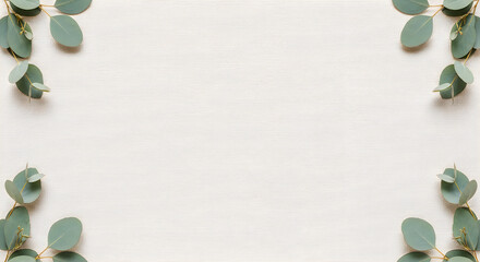 Soft cream canvas texture with eucalyptus leaves border