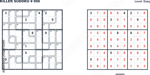 Tableau sur toile Brain Training Killer Sudoku Puzzle Grid #006 with Key
