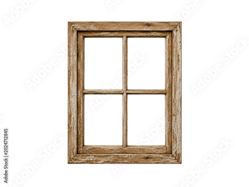 Vintage wooden old window frame isolated on white background.