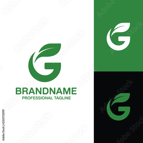 letter g logo with leaf element modern vector illustration