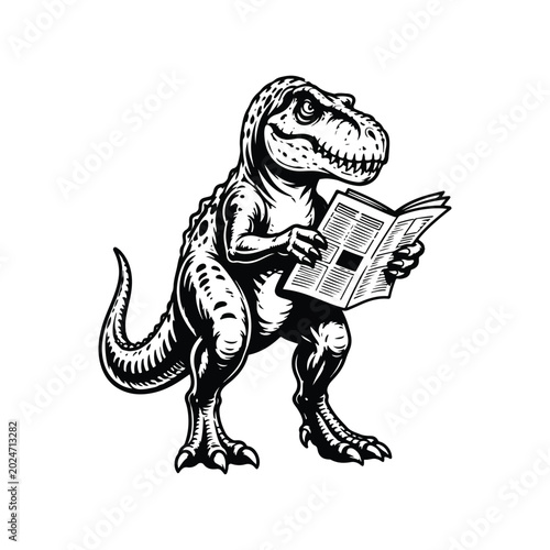 Silhouette Dinosaur Vector Reading A Newspaper