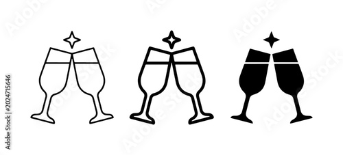 Foto Champagne Toast Icons, Celebration Glasses Clinking, Festive Cheers Vector Set