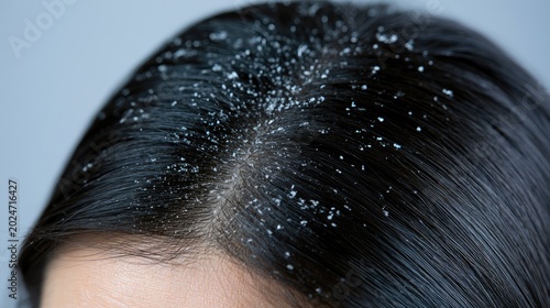 Severe Dandruff On Dark Hair With Scalp Texture Close Up