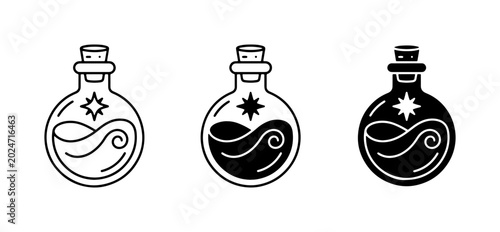 Fotografía Magic Potion Icons, Alchemy Flask Symbols, Witchcraft Elixir Graphics, Set of 3