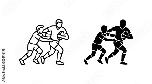 Bilde på lerret Rugby Players Tackling Action, Sports Team Game, Athletic Match Vector Icon Set