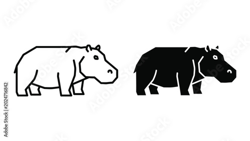 Bild auf Leinwand Black and white hippopotamus silhouette pair standing