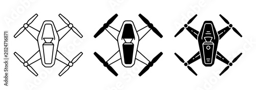 Fotografía Drone Icons Set: Quadcopter Vector Graphics for Aerial Photography and Technolog