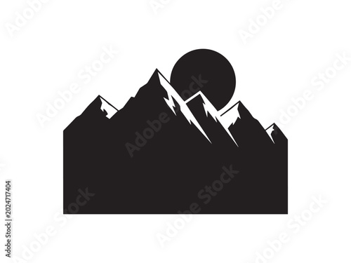 Tablou pe pânză Minimalist black and white graphic illustration featuring a sharp mountain range