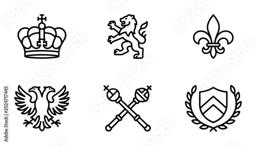 Fotografi Royal Heraldic Symbols Vector Icons: Crown, Lion, Fleur-de-lis, Eagle, Scepters,