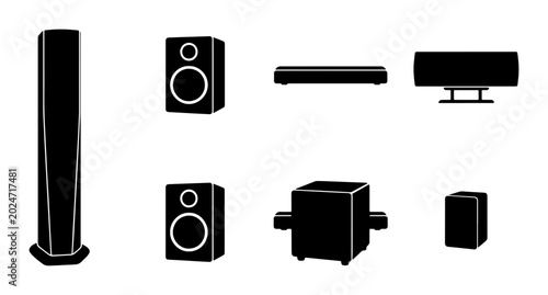 Quadro su tela Home Theater Sound System Icons, Audio Equipment Vector Set, Entertainment Elect