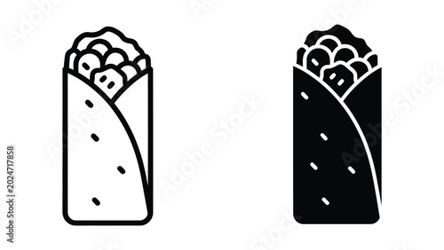 Canvas Print Black and white burrito and wrap with fillings illustration