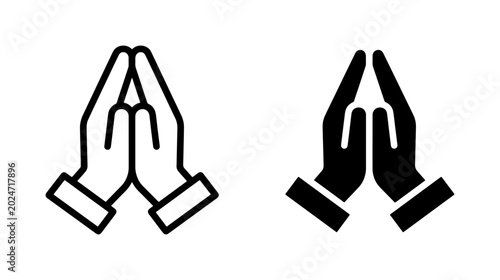 Obraz na płótnie Praying Hands Icon Set, Two Styles: Outline and Solid Black, Symbolizing Faith,
