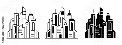 Φωτογραφία Modern Cityscape Icons, Urban Skyline Collection, Contemporary Architecture Grap