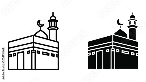 Photos Minimalist mosque illustration with crescent moon and minarets