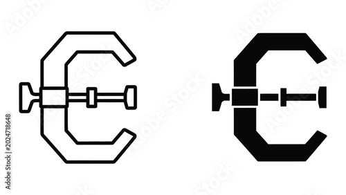 Tableau sur toile Black and white clamp icon with bolt and nut illustration